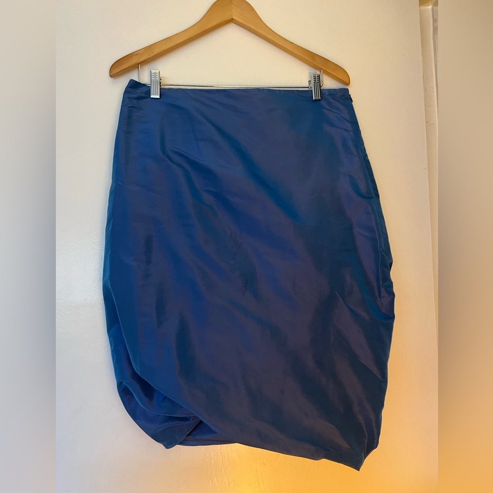 PAUW Royal Blue Asymmetrical Bubble Hem Silk Skirt